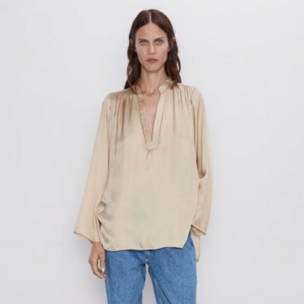 NWT Zara Satin Flowy Blouse